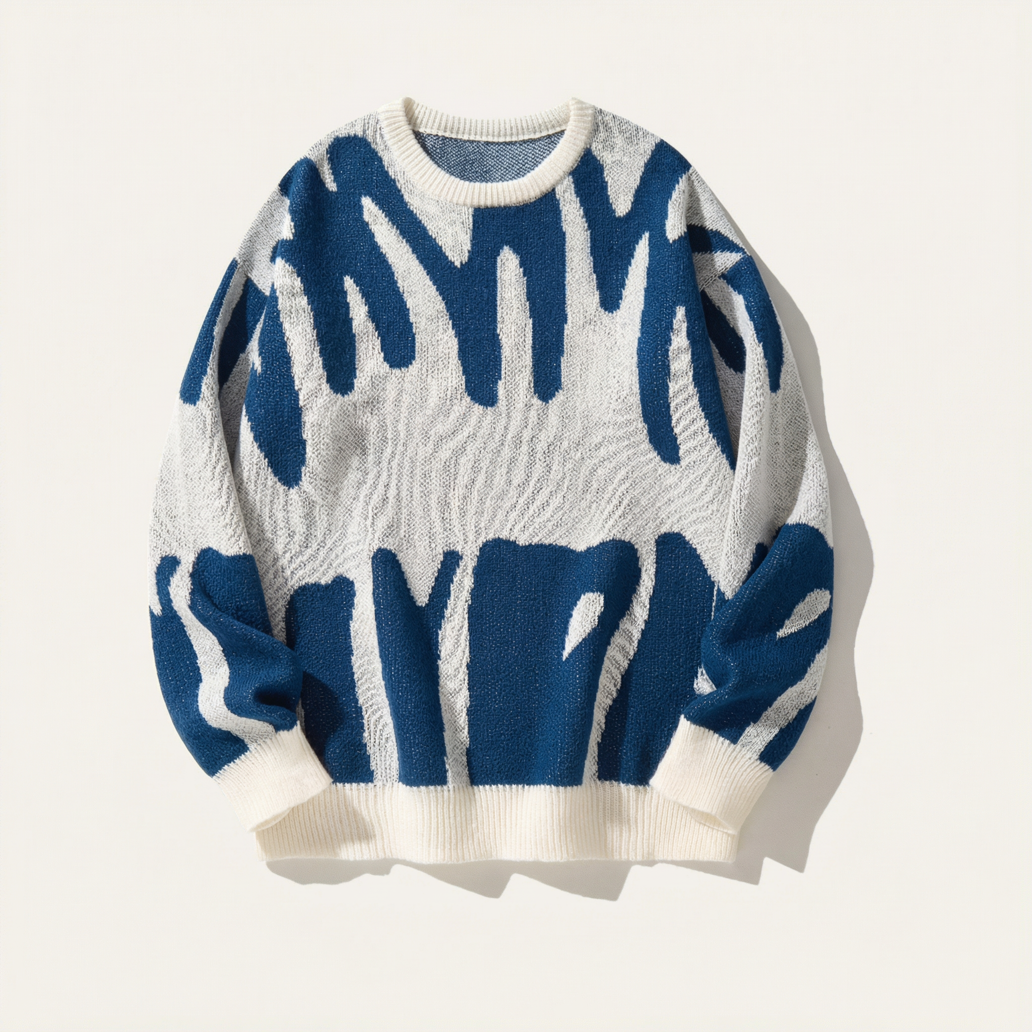 Men’s Knit Sweater – Crew Neck, Long Sleeve, Two-Tone Pattern