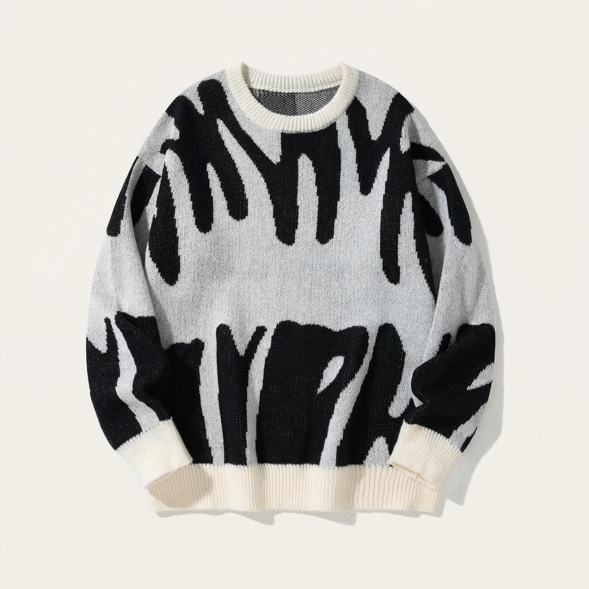 Men’s Knit Sweater – Crew Neck, Long Sleeve, Two-Tone Pattern