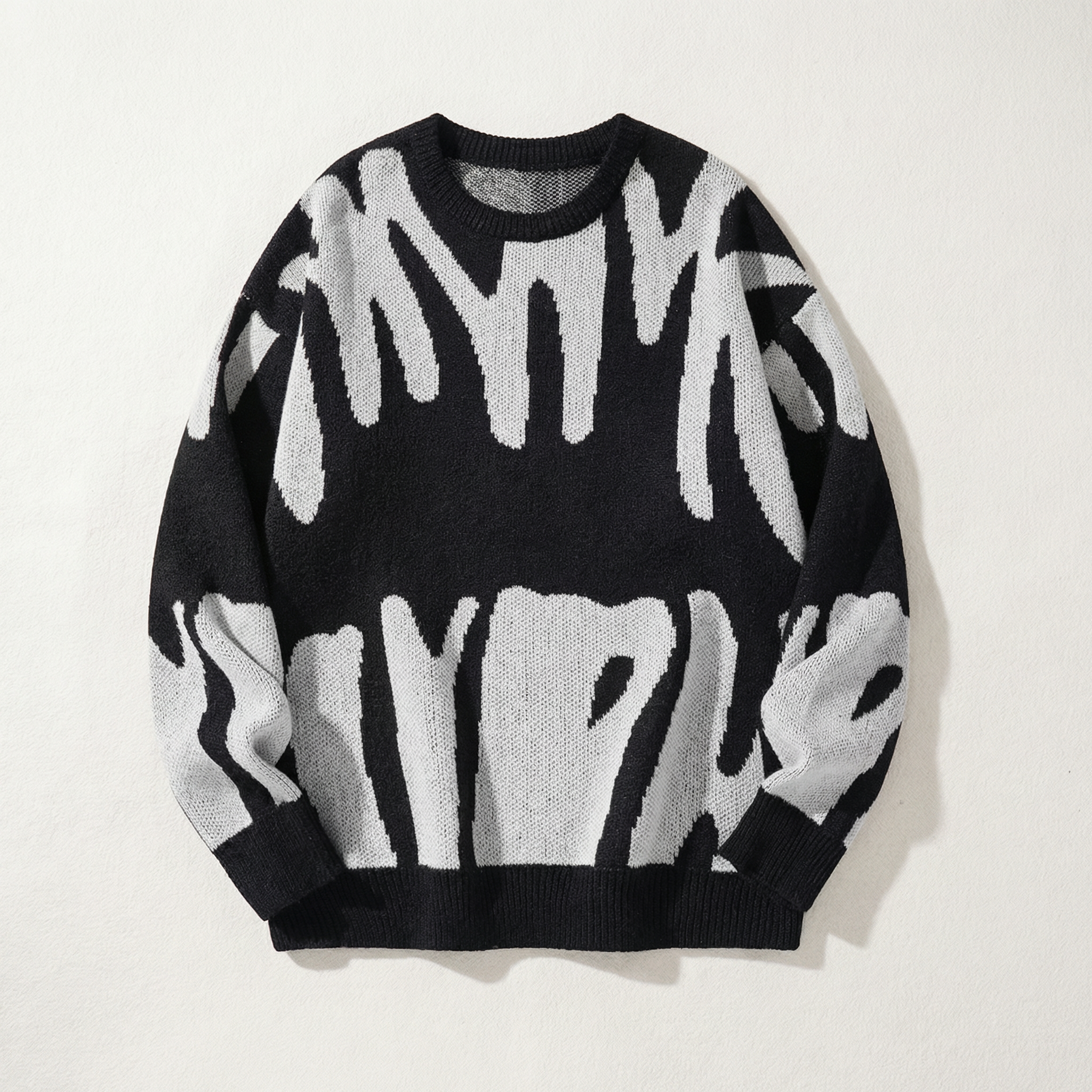 Men’s Knit Sweater – Crew Neck, Long Sleeve, Two-Tone Pattern