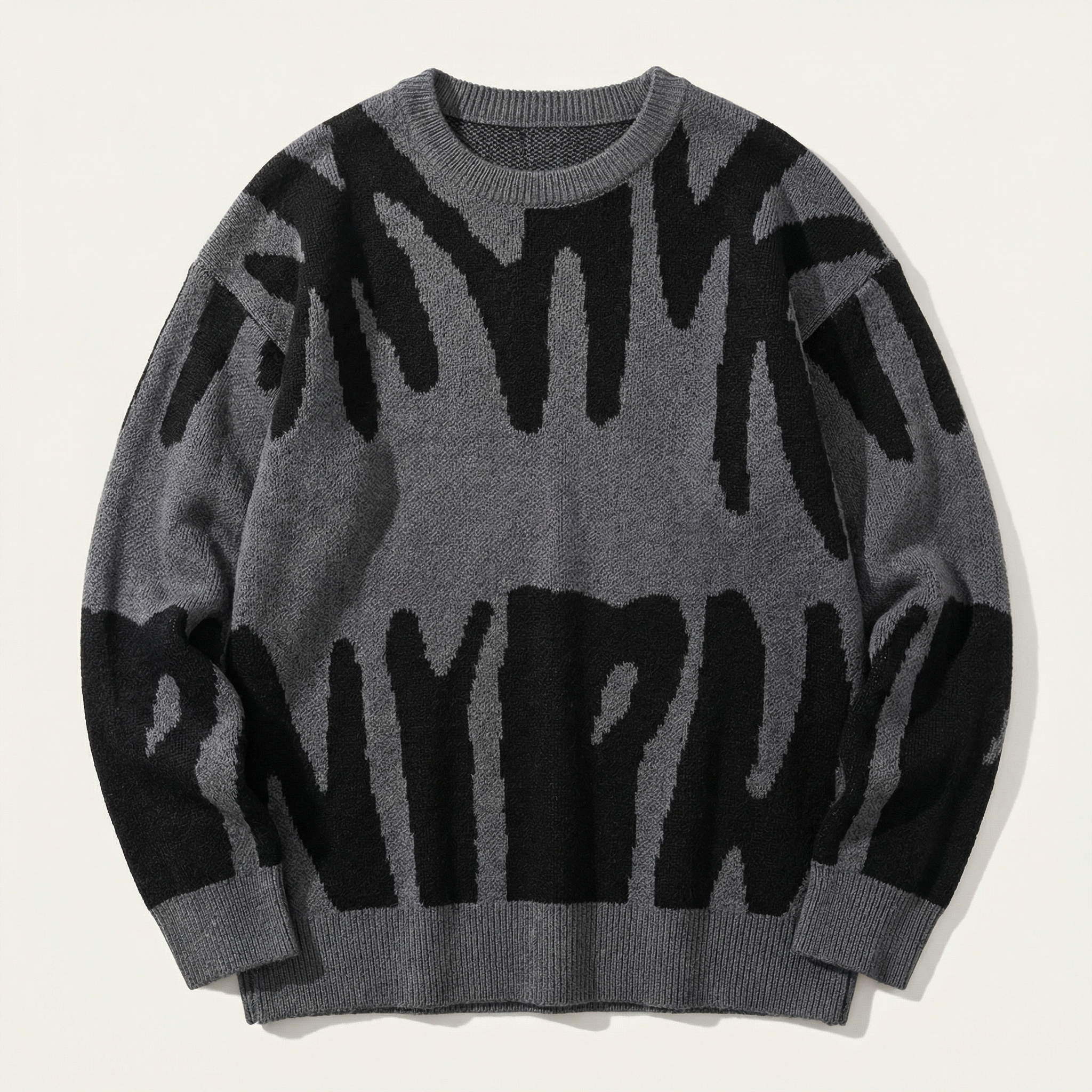 Men’s Knit Sweater – Crew Neck, Long Sleeve, Two-Tone Pattern