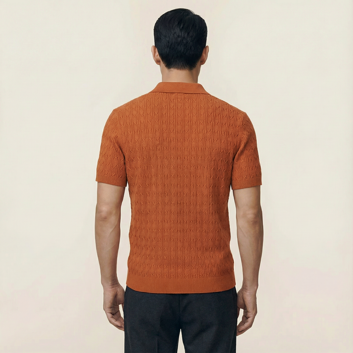 Men’s Knitted Polo Shirt – Short Sleeve Button Placket Design