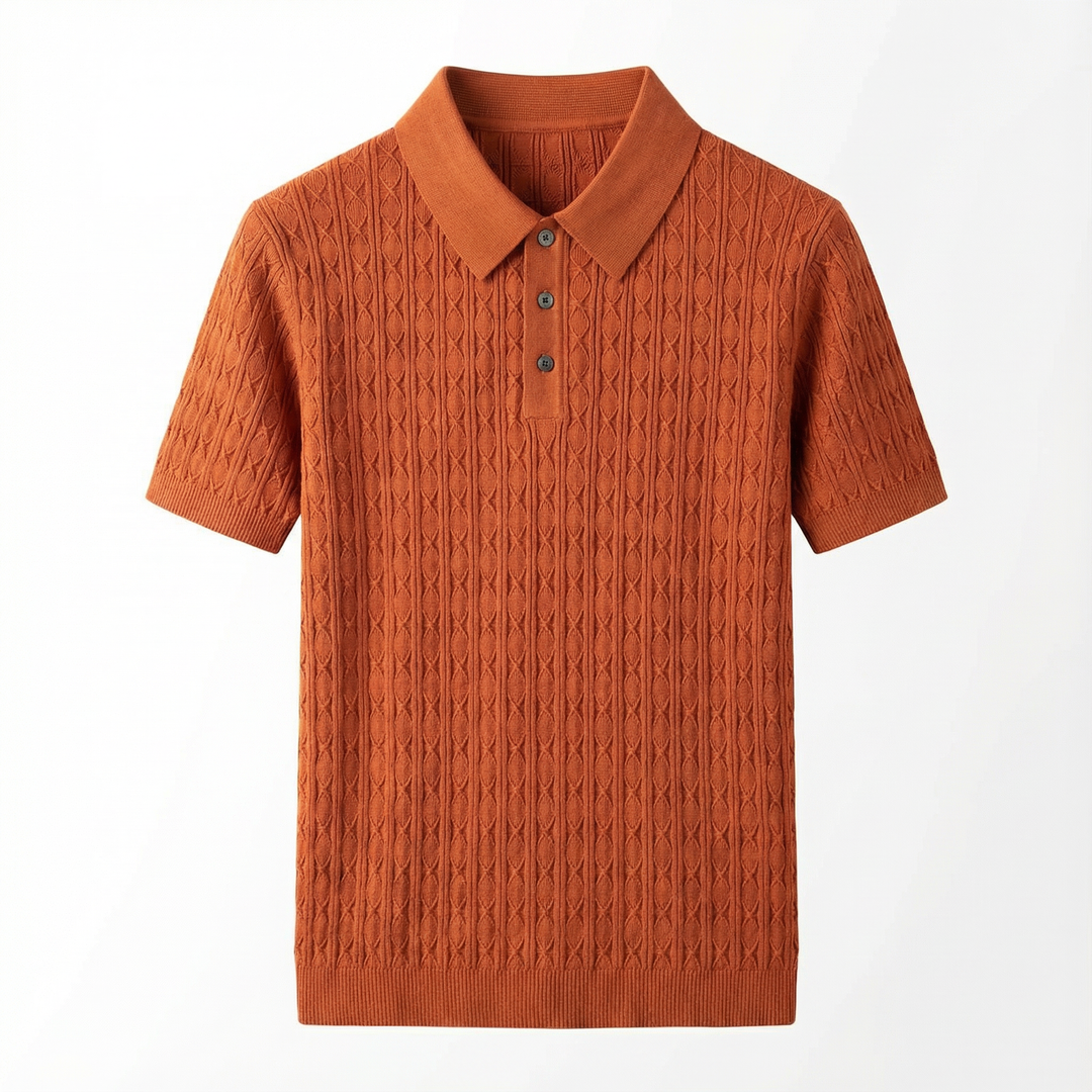 Men’s Knitted Polo Shirt – Short Sleeve Button Placket Design
