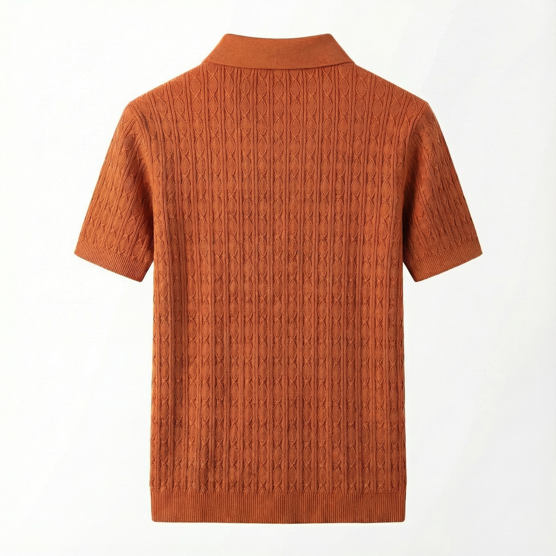 Men’s Knitted Polo Shirt – Short Sleeve Button Placket Design