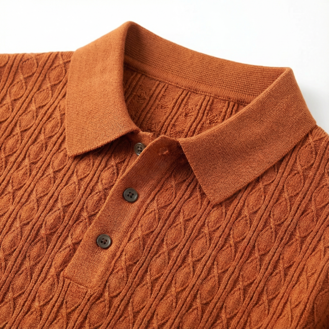 Men’s Knitted Polo Shirt – Short Sleeve Button Placket Design