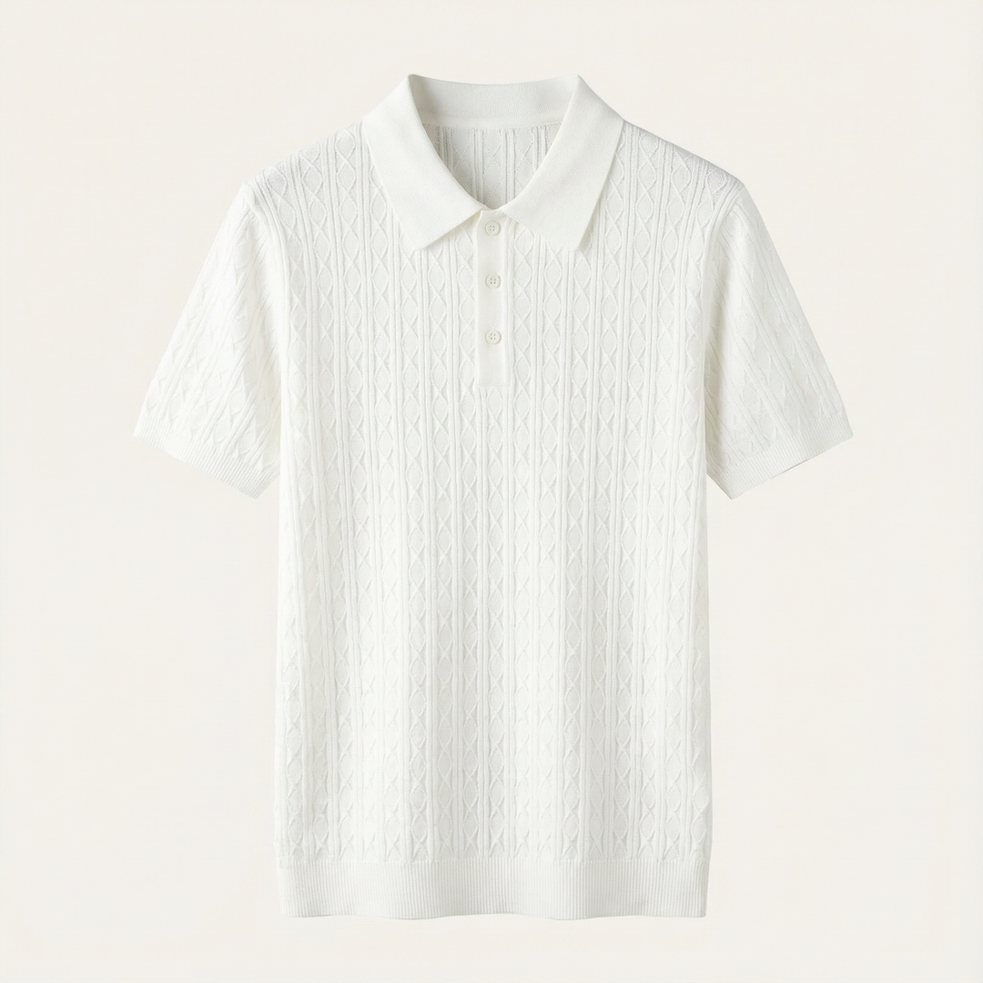 Men’s Knitted Polo Shirt – Short Sleeve Button Placket Design