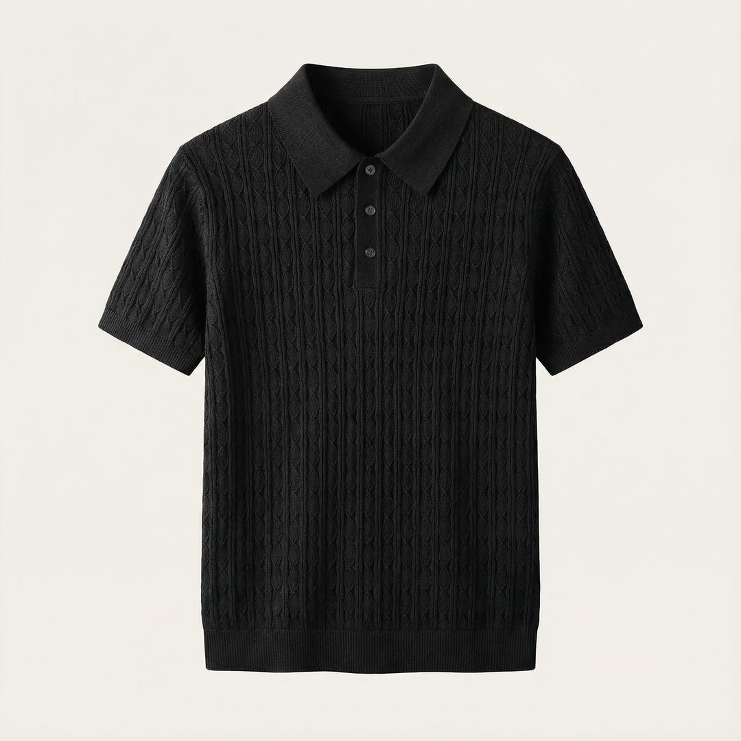 Men’s Knitted Polo Shirt – Short Sleeve Button Placket Design