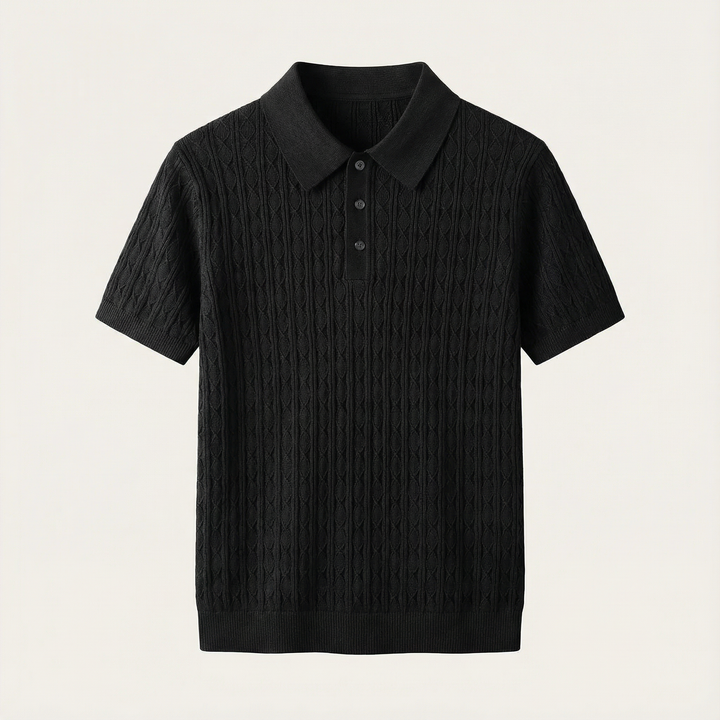 Men’s Knitted Polo Shirt – Short Sleeve Button Placket Design
