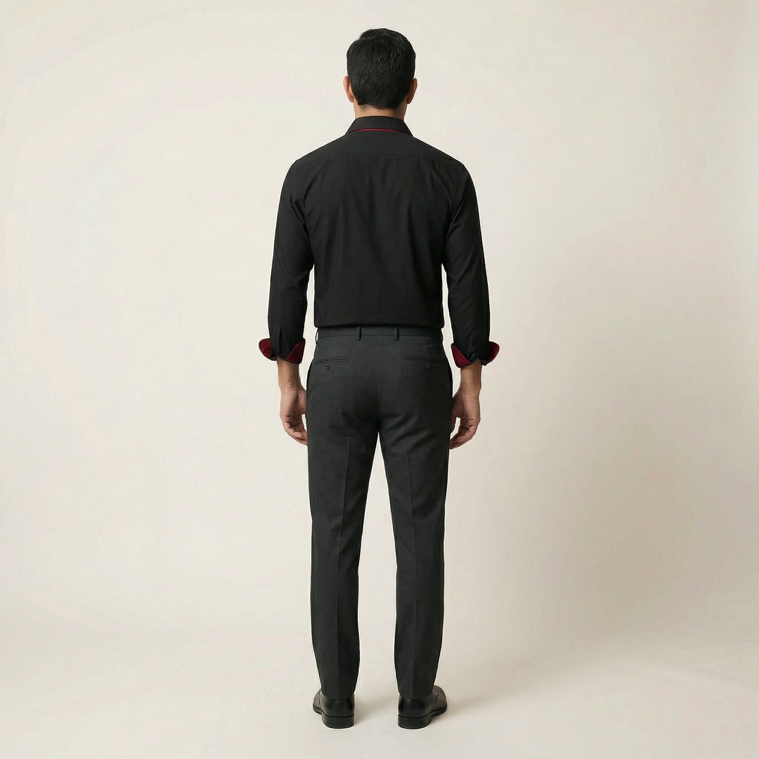Men’s Long-Sleeve Button-Up Shirt – Stand Collar, Contrast Cuffs