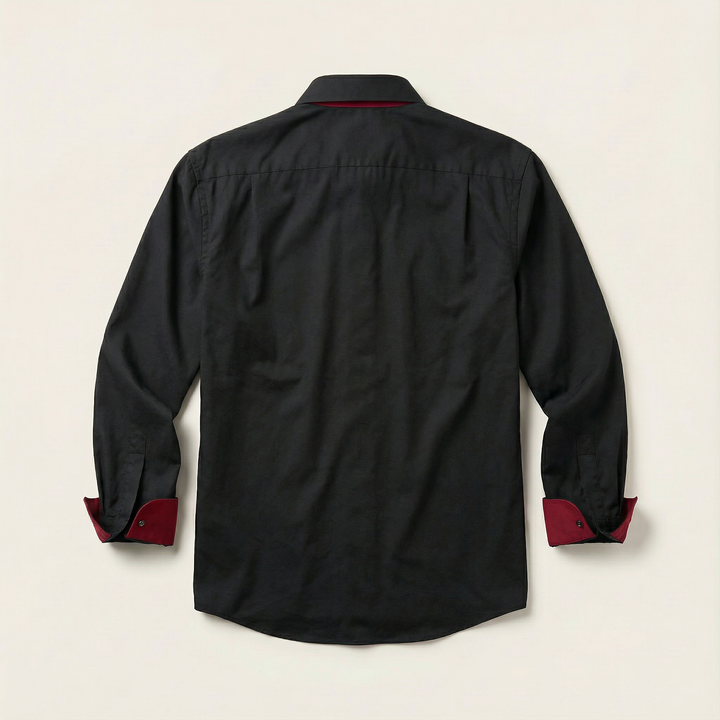 Men’s Long-Sleeve Button-Up Shirt – Stand Collar, Contrast Cuffs