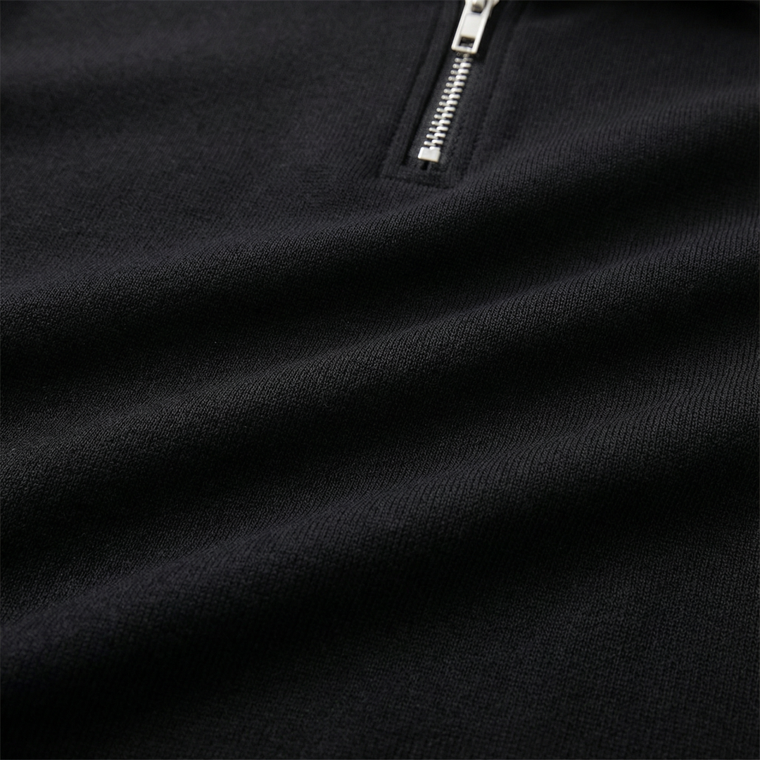 Men’s Short-Sleeve Quarter-Zip Polo Shirt – Slim Fit, Stand Collar Design