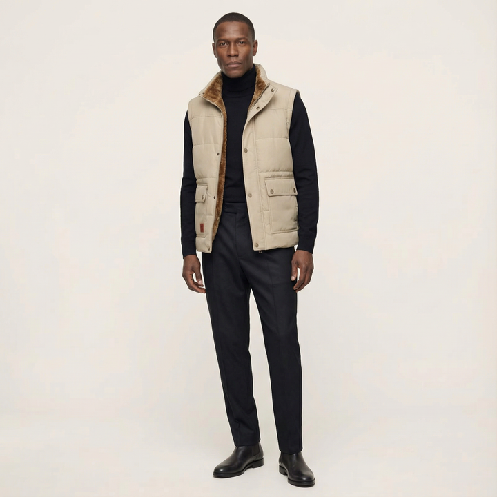 Men’s Sleeveless Vest – Stand Collar, Front Button Closure