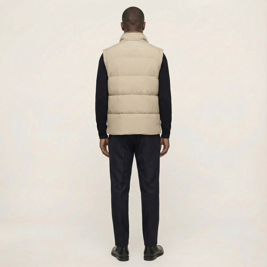 Men’s Sleeveless Vest – Stand Collar, Front Button Closure
