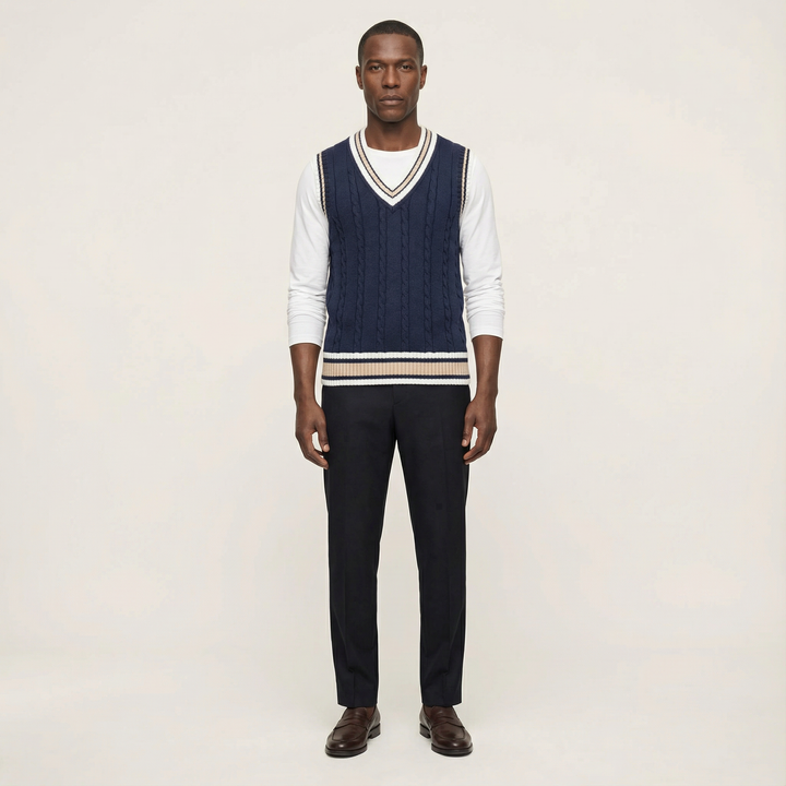 Men’s Sleeveless Vest – V-Neck, Ribbed Trim