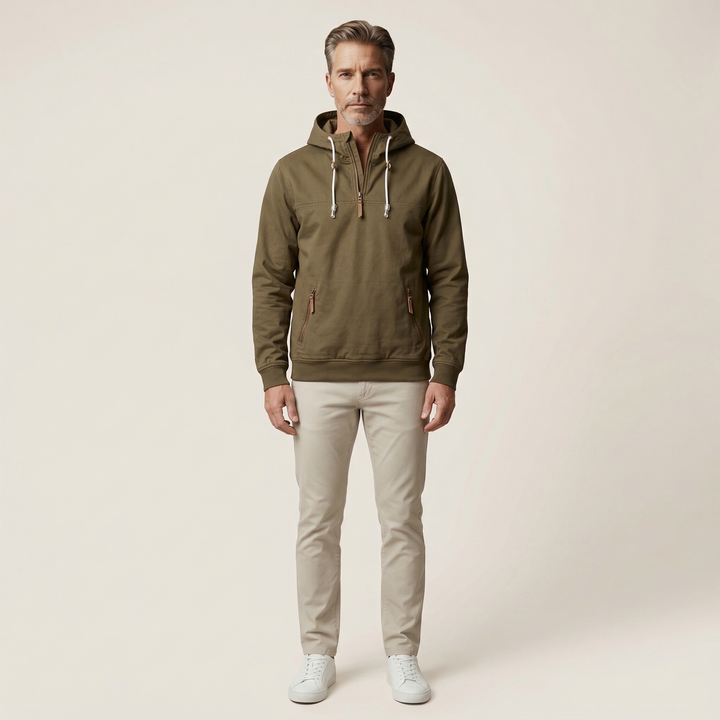Men’s Hooded Pullover – Half-Zip Front with Drawstring Hood