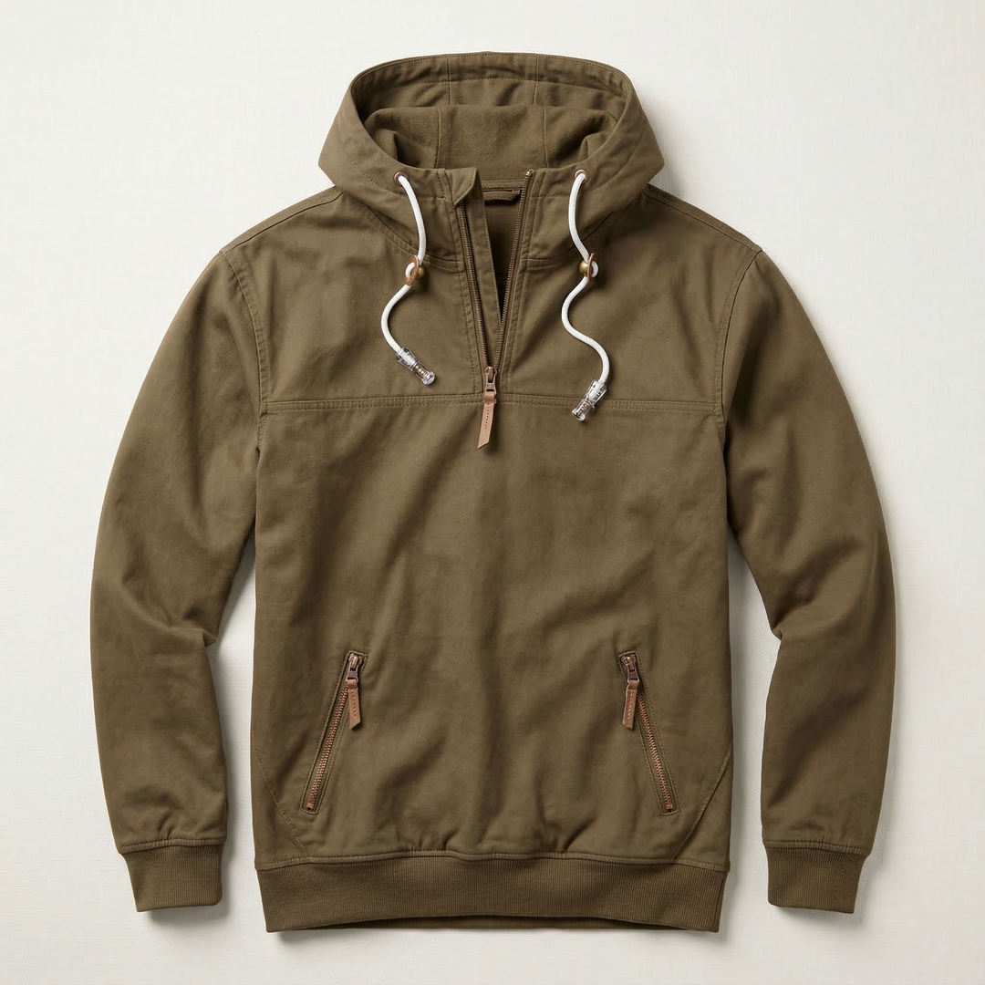 Men’s Hooded Pullover – Half-Zip Front with Drawstring Hood
