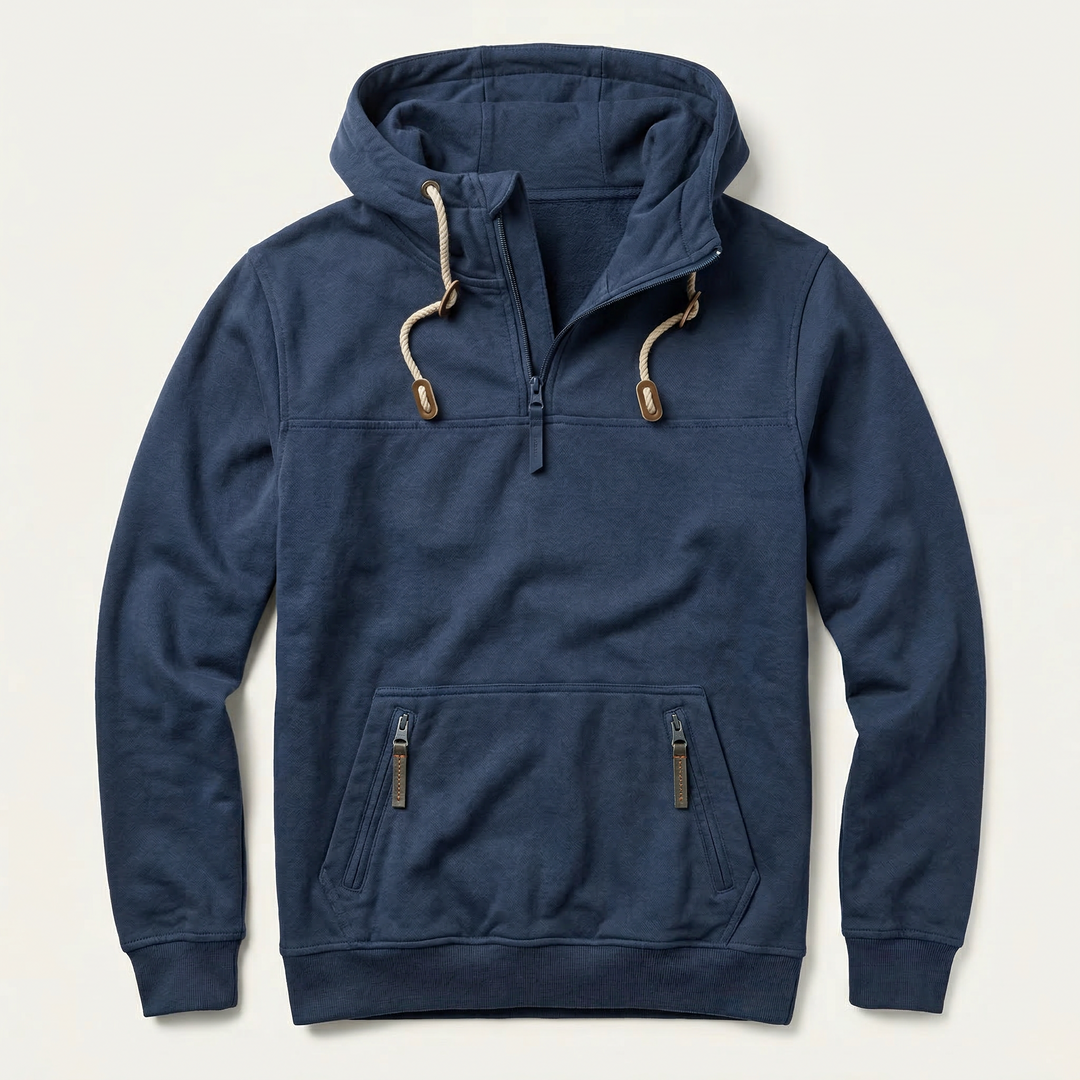 Men’s Hooded Pullover – Half-Zip Front with Drawstring Hood