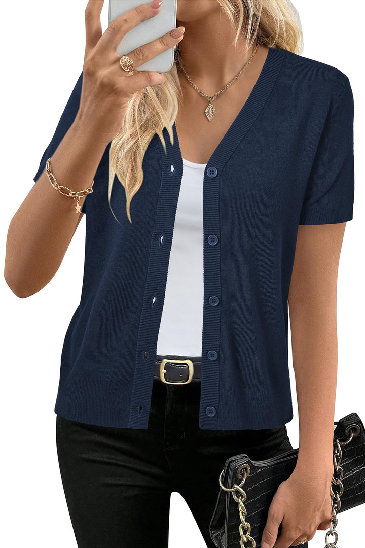 Short sleeve knit cardigan wool blend with button front for women
