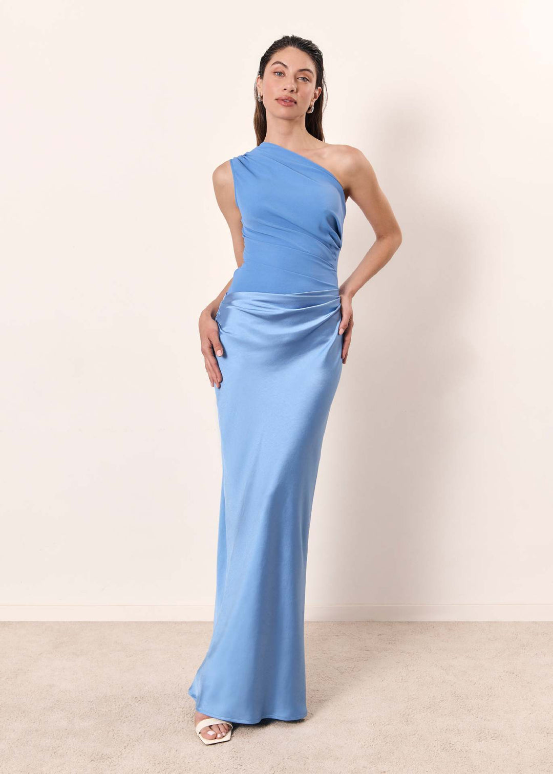 One-shoulder maxi dress with gathered waist for women