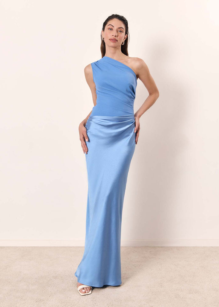One-shoulder maxi dress with gathered waist for women
