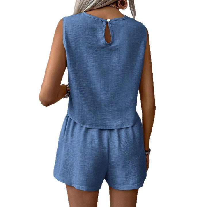Cotton linen two piece set sleeveless top and shorts for women