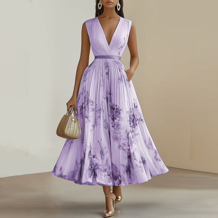 Wrap-style sleeveless maxi dress with V-neck for women