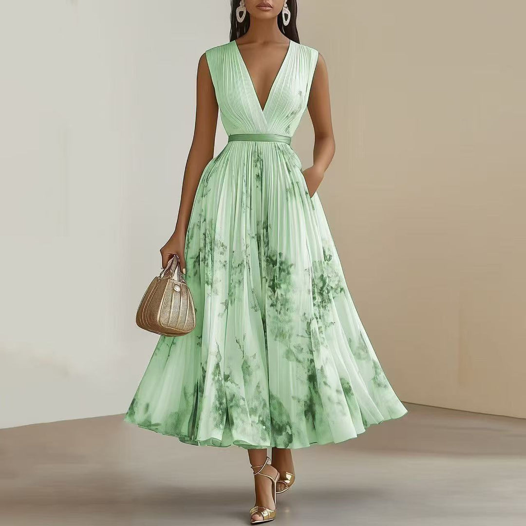 Wrap-style sleeveless maxi dress with V-neck for women