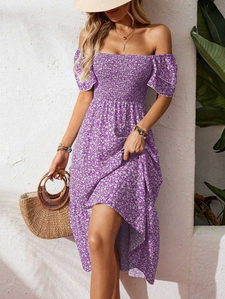 Square neck floral tiered midi dress for women