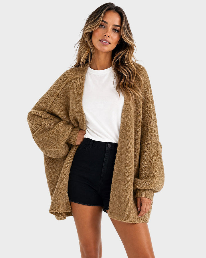 Oversized knit cardigan with lantern sleeves for women