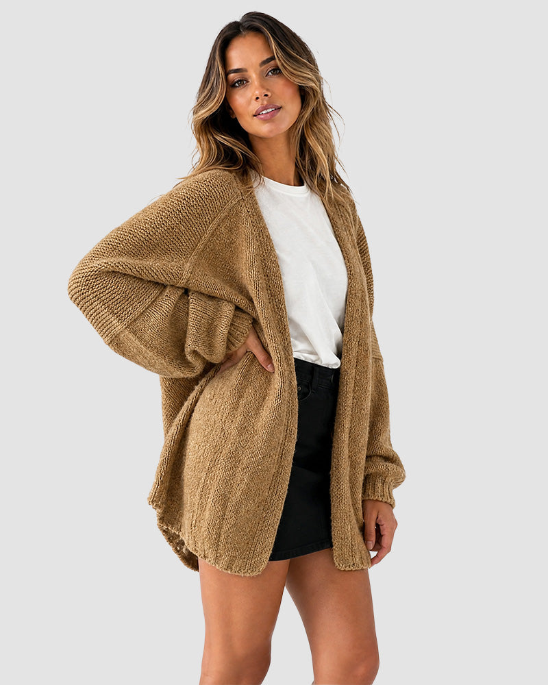 Oversized knit cardigan with lantern sleeves for women