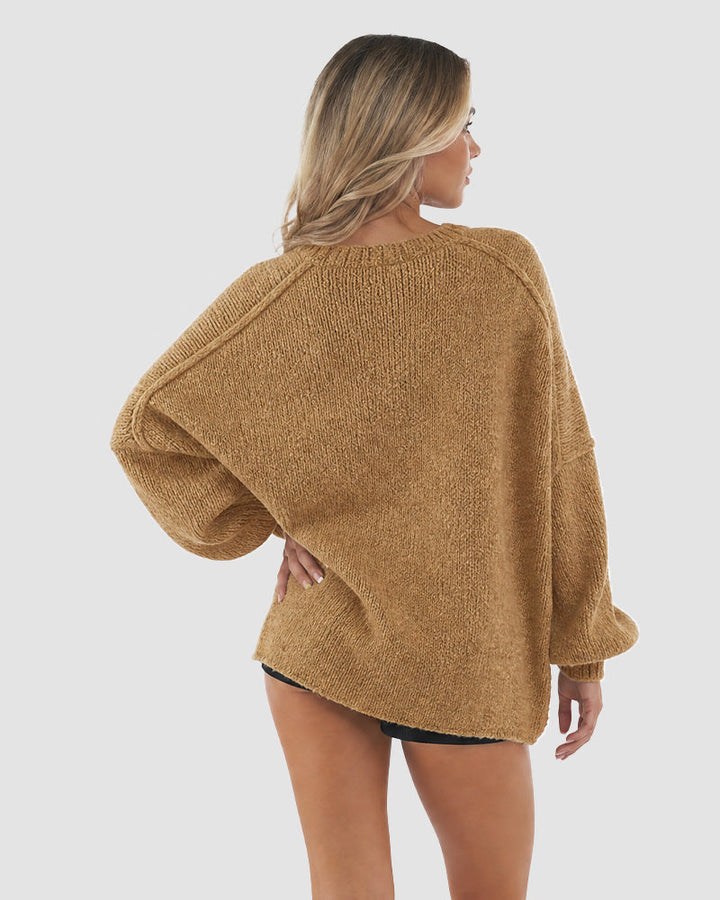 Oversized knit cardigan with lantern sleeves for women