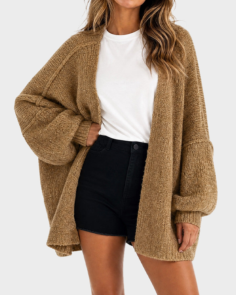 Oversized knit cardigan with lantern sleeves for women