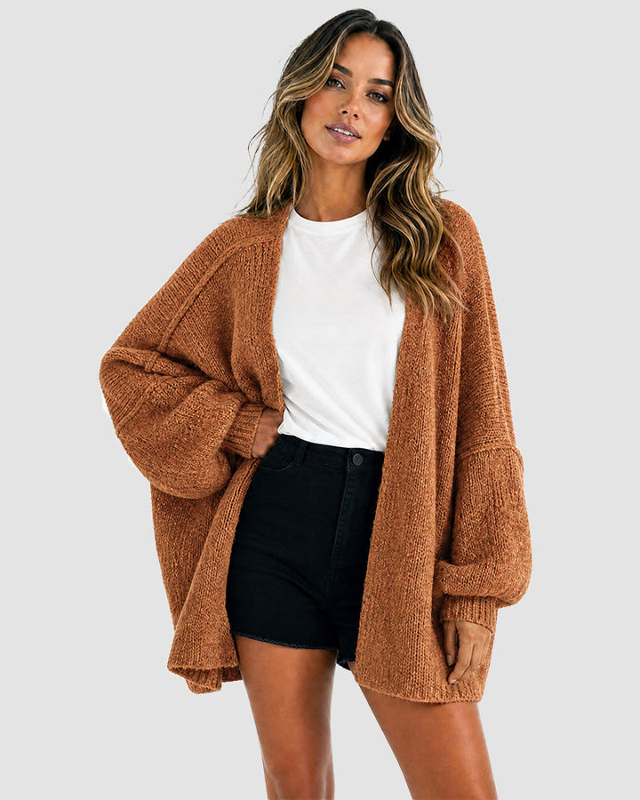 Oversized knit cardigan with lantern sleeves for women