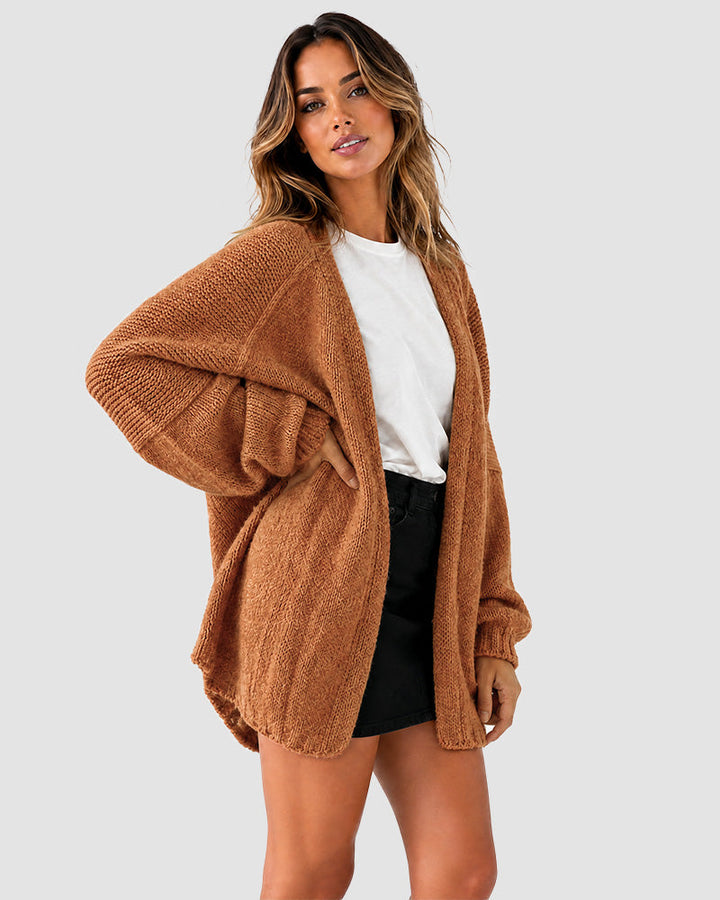 Oversized knit cardigan with lantern sleeves for women