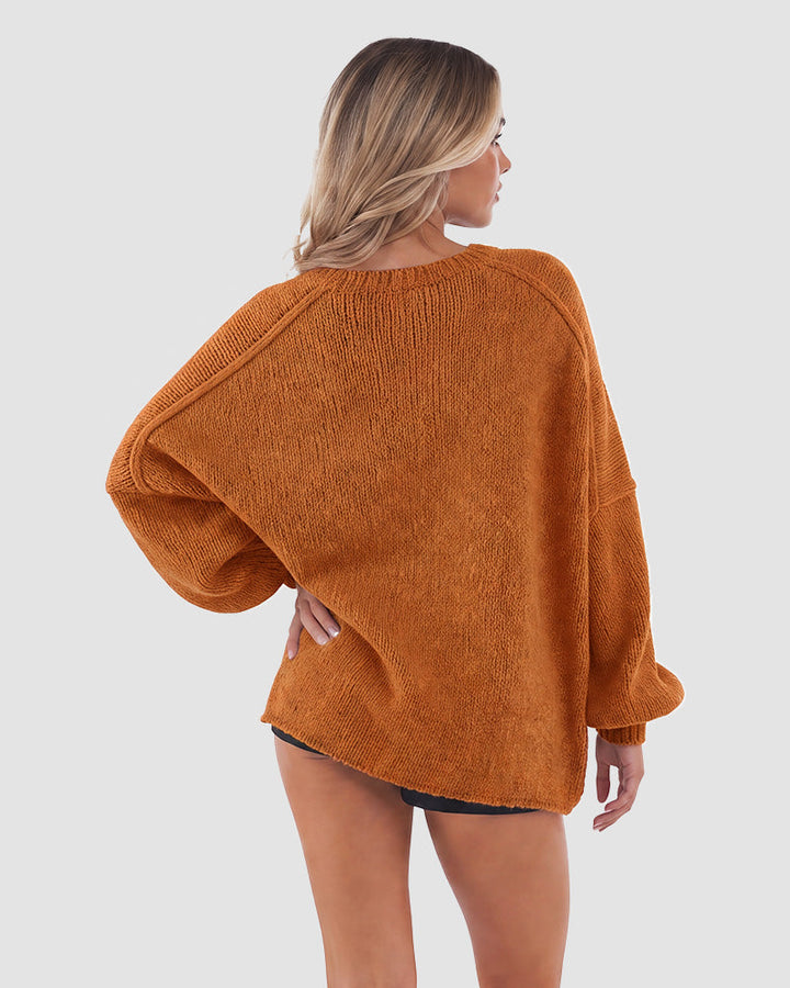Oversized knit cardigan with lantern sleeves for women