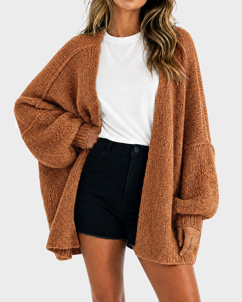 Oversized knit cardigan with lantern sleeves for women