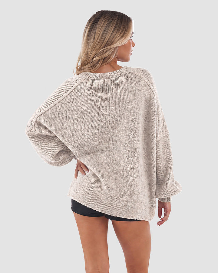 Oversized knit cardigan with lantern sleeves for women