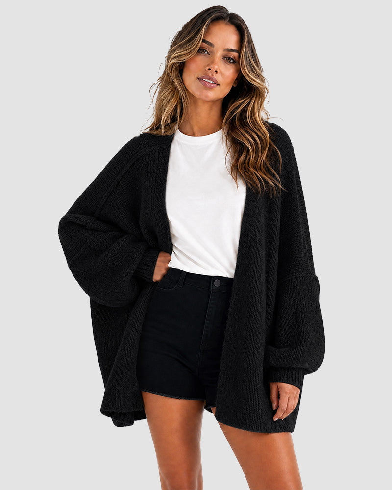 Oversized knit cardigan with lantern sleeves for women
