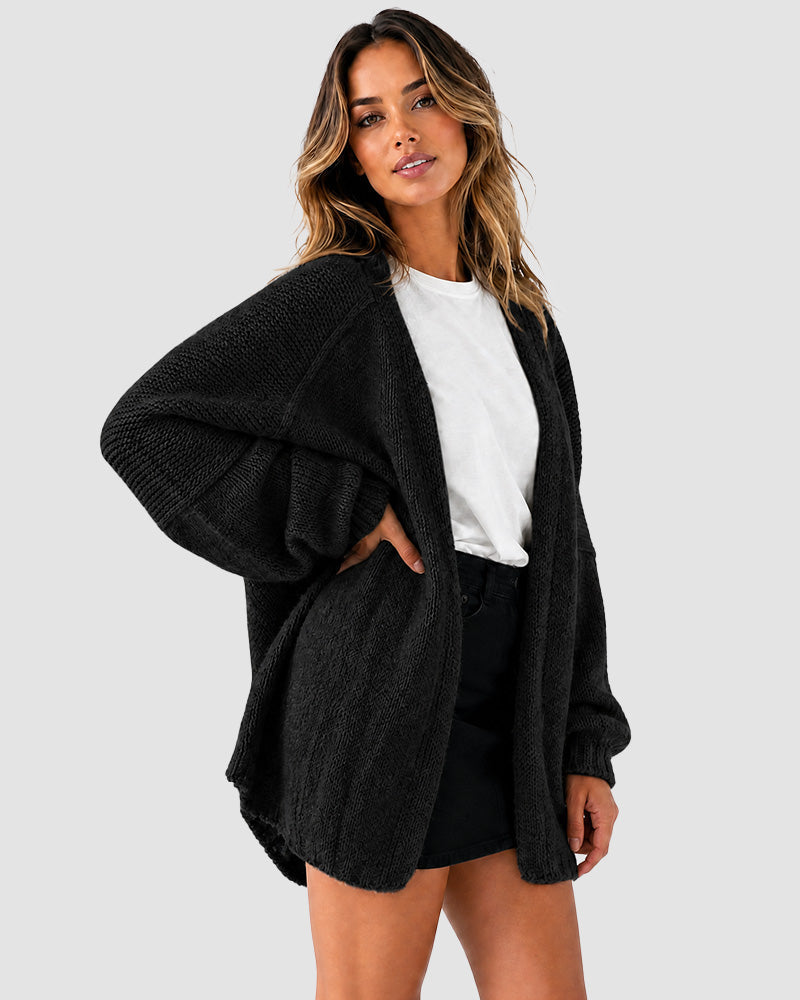 Oversized knit cardigan with lantern sleeves for women