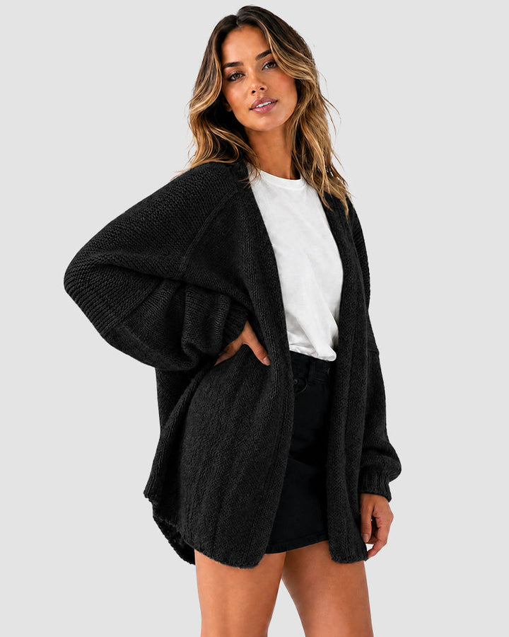 Oversized knit cardigan with lantern sleeves for women