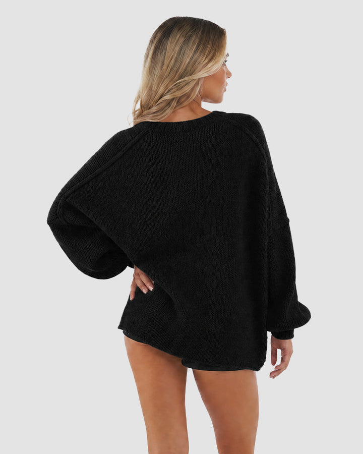 Oversized knit cardigan with lantern sleeves for women