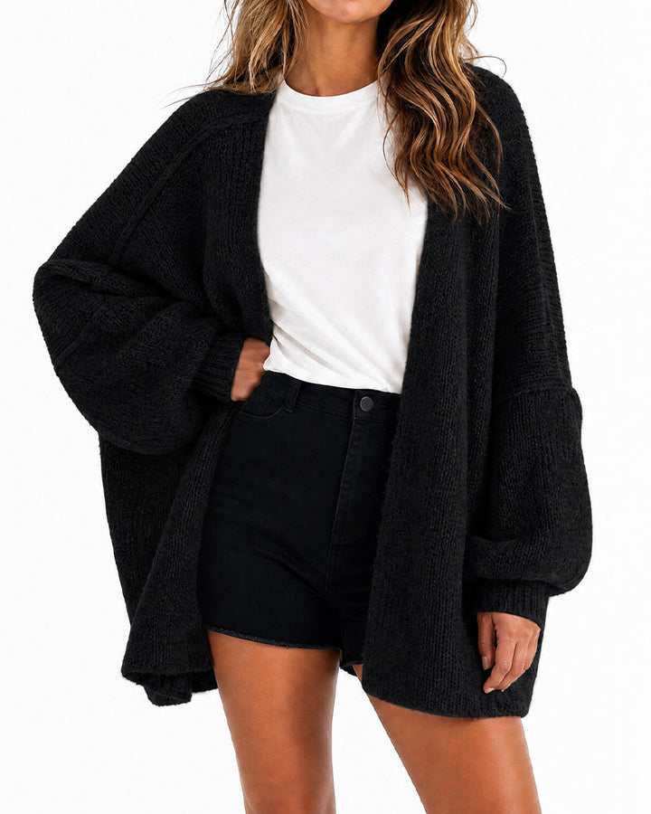 Oversized knit cardigan with lantern sleeves for women