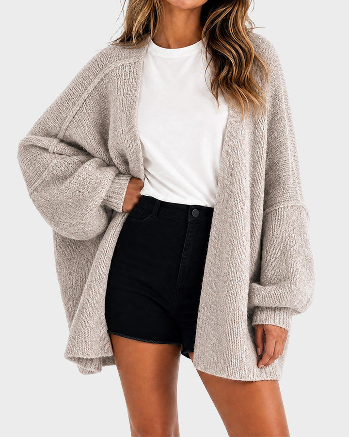 Oversized knit cardigan with lantern sleeves for women