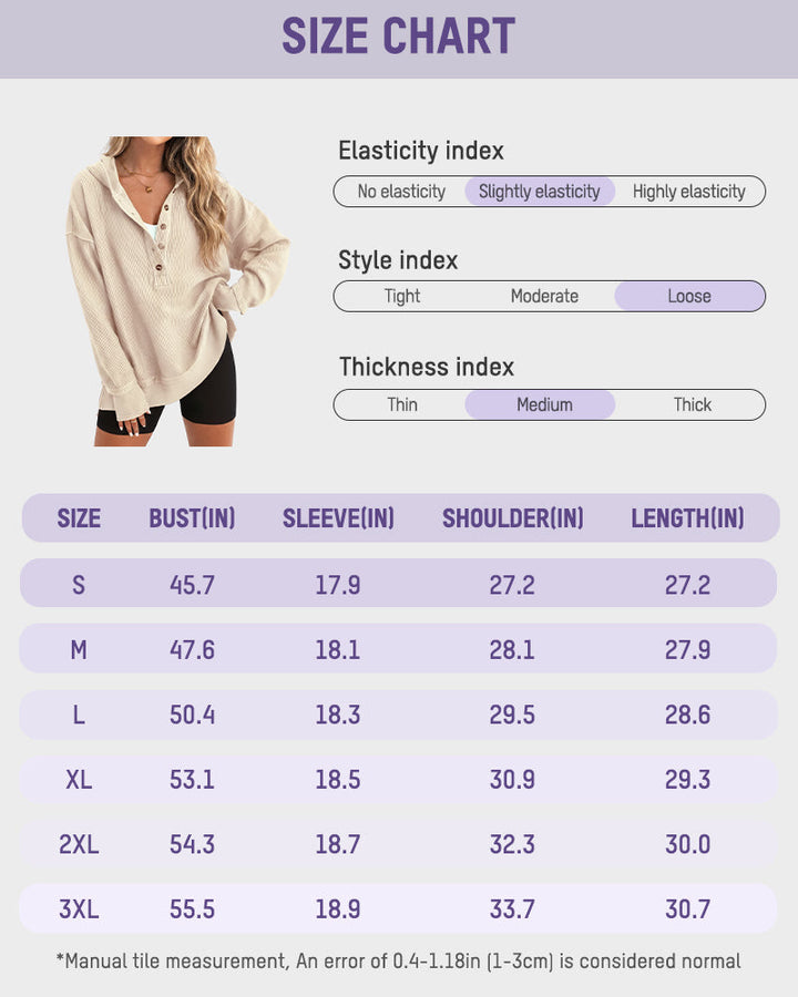 Ribbed collared oversized sweatshirt with button placket for women