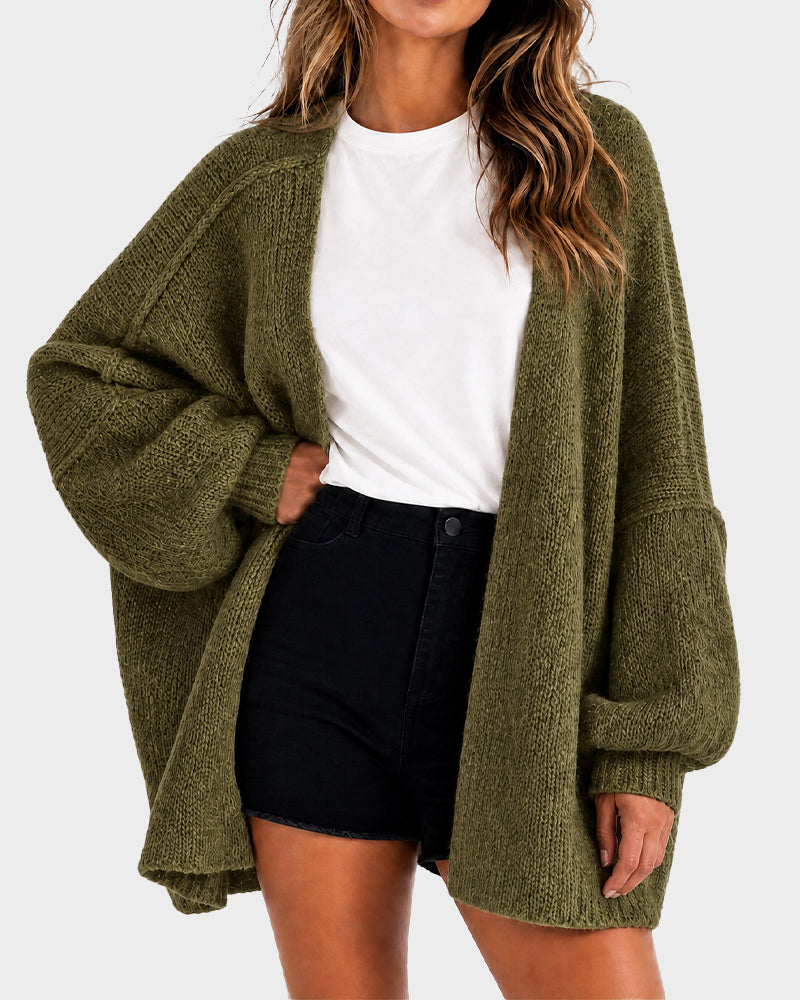 Oversized knit cardigan with lantern sleeves for women