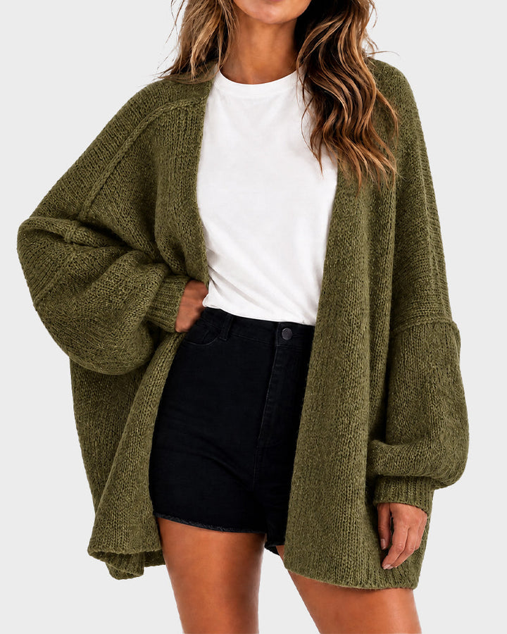 Oversized knit cardigan with lantern sleeves for women