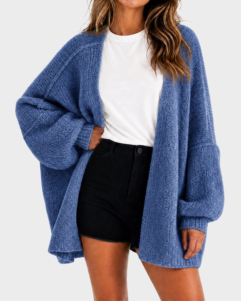 Oversized knit cardigan with lantern sleeves for women