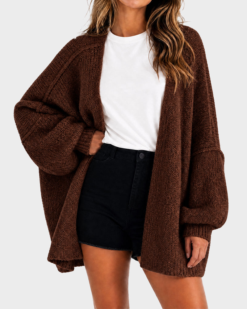 Oversized knit cardigan with lantern sleeves for women