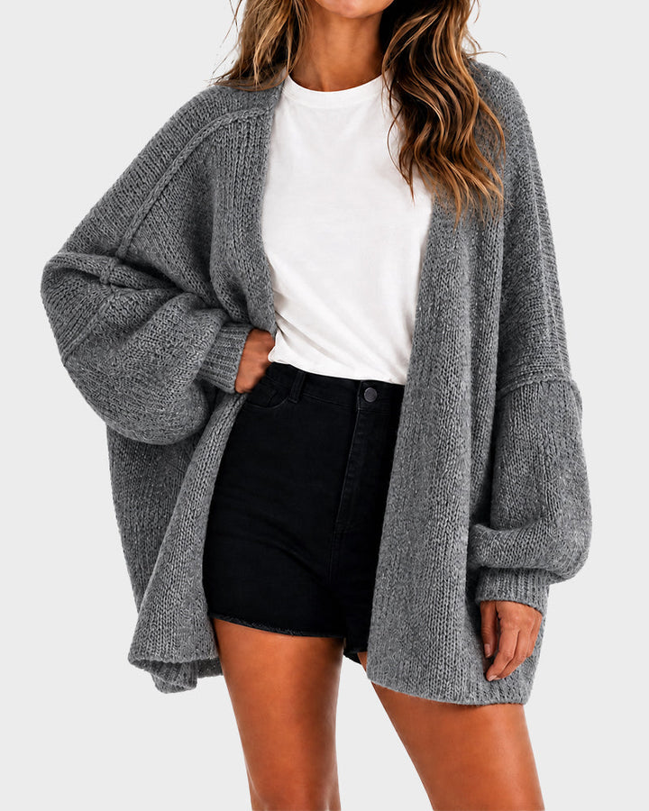 Oversized knit cardigan with lantern sleeves for women