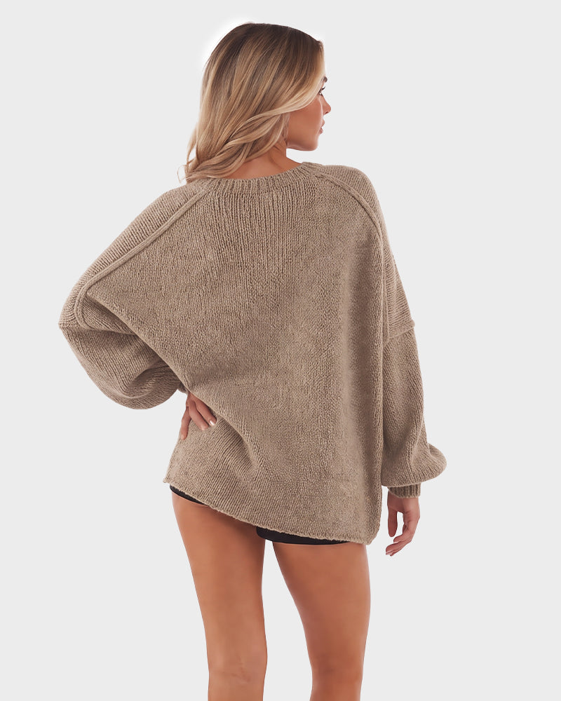 Oversized knit cardigan with lantern sleeves for women