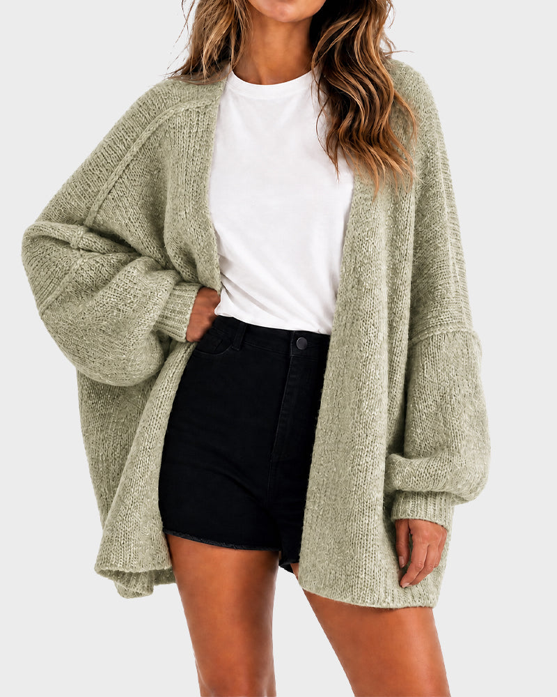 Oversized knit cardigan with lantern sleeves for women